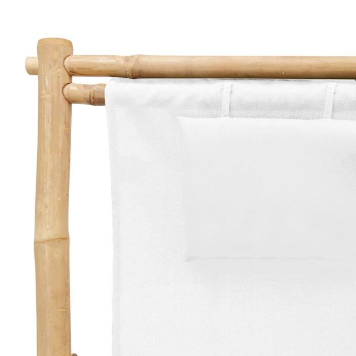 Chaise de terrasse Bambou et toile Blanc crème – Image 6