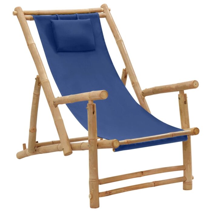Chaise de terrasse Bambou et toile Bleu marine – Image 1