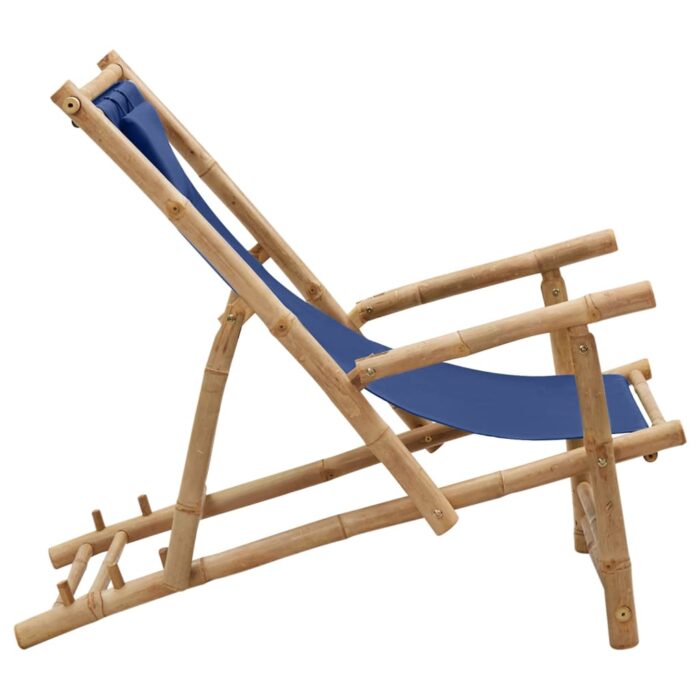 Chaise de terrasse Bambou et toile Bleu marine – Image 2