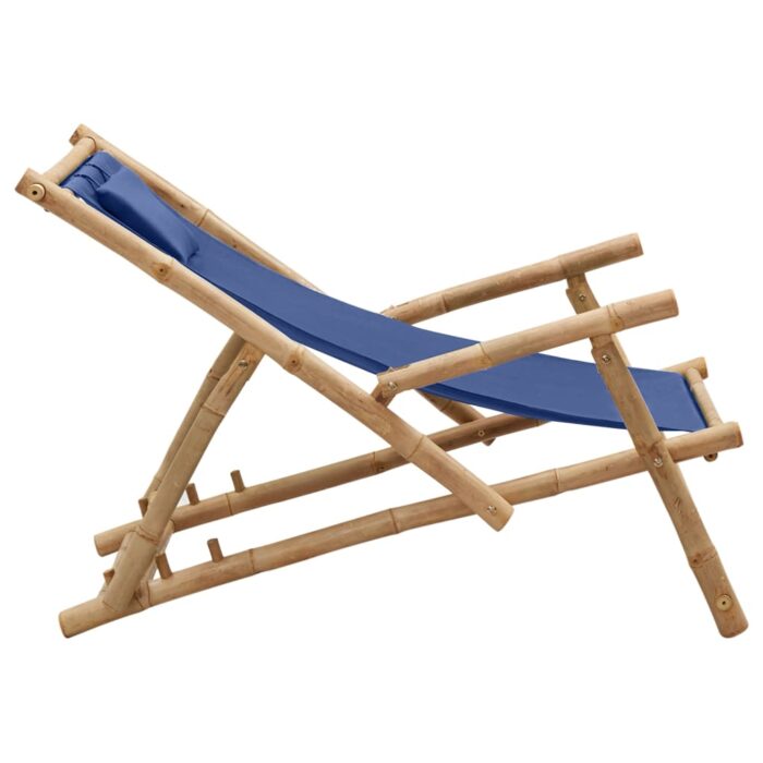 Chaise de terrasse Bambou et toile Bleu marine – Image 3