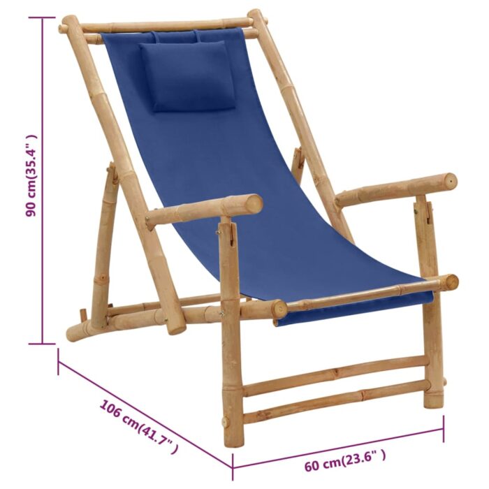 Chaise de terrasse Bambou et toile Bleu marine – Image 7