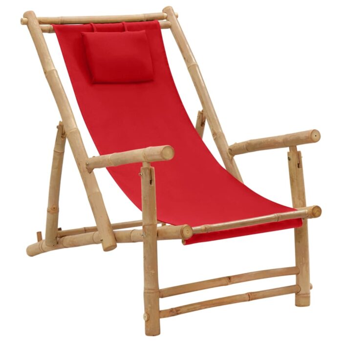 Chaise de terrasse Bambou et toile Rouge – Image 1
