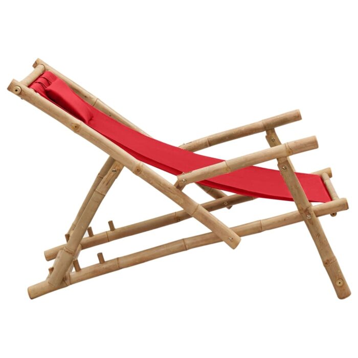 Chaise de terrasse Bambou et toile Rouge – Image 3