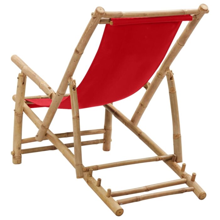Chaise de terrasse Bambou et toile Rouge – Image 4