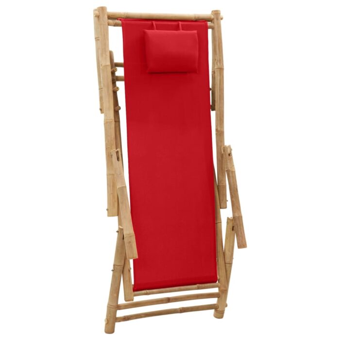 Chaise de terrasse Bambou et toile Rouge – Image 5