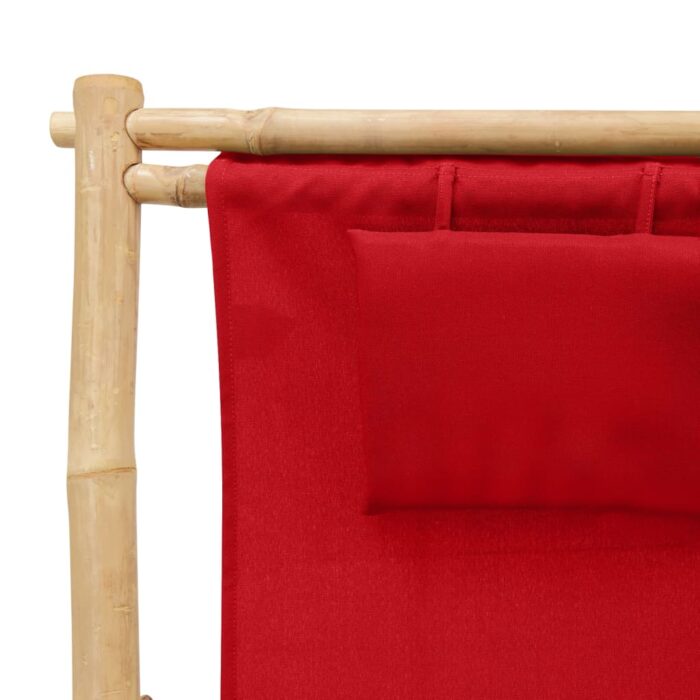 Chaise de terrasse Bambou et toile Rouge – Image 6