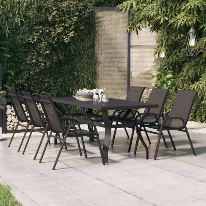 VXL8720286849958_m_en_hd_1.jpg Table de jardin Noir 180x80x70 cm Acier et verre – Image 1