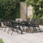 Table de jardin Gris et noir 180x80x70 cm Acier et verre