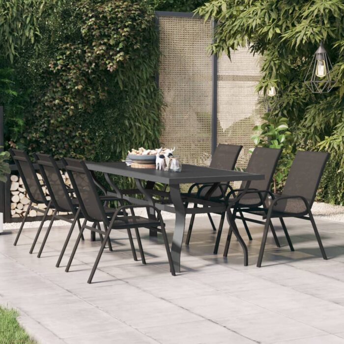 Table de jardin Gris et noir 180x80x70 cm Acier et verre – Image 1