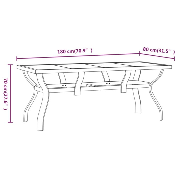 Table de jardin Marron et noir 180x80x70 cm Acier et verre – Image 4