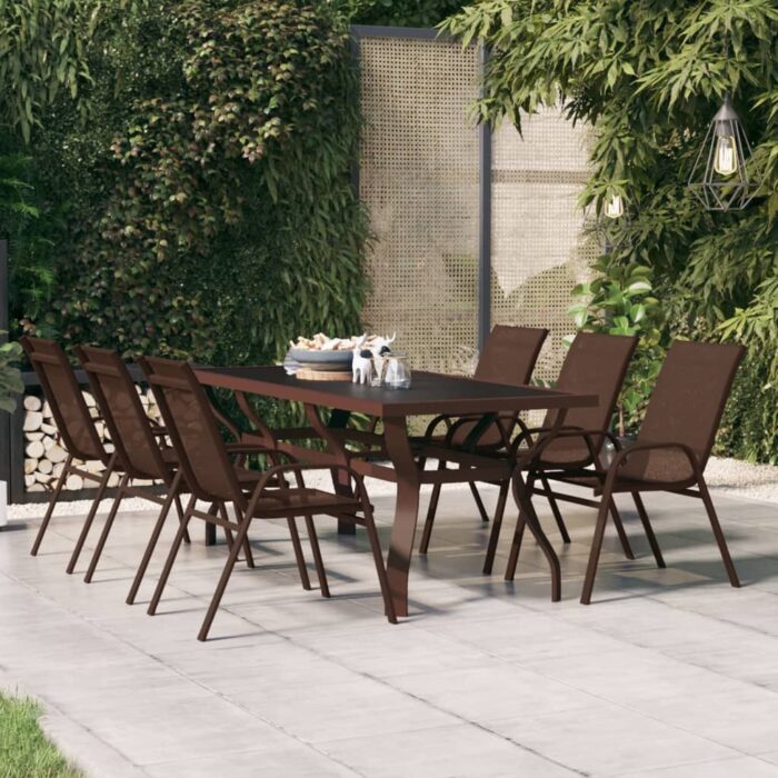 VXL8720286849996_m_en_hd_1.jpg Table de jardin Marron et noir 180x80x70 cm Acier et verre – Image 1