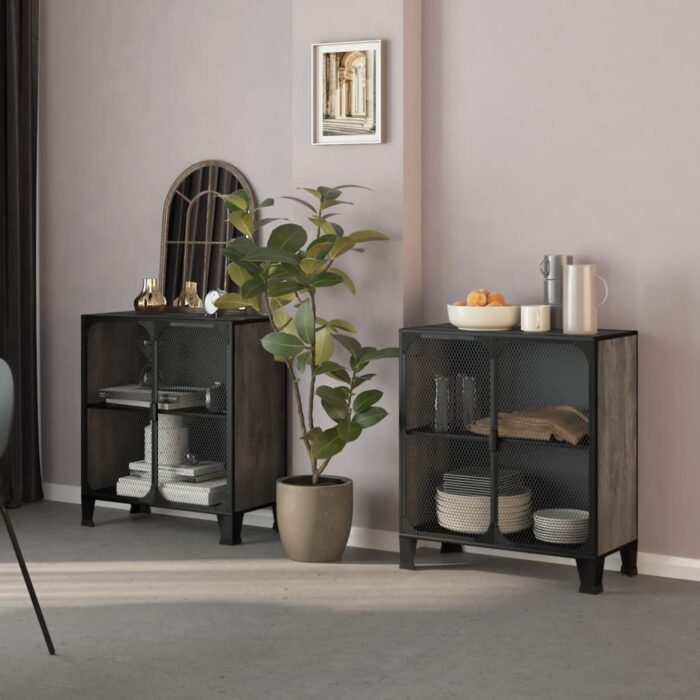 Armoires de rangement 2 pcs Gris 72x36x82 cm Métal et MDF – Image 1