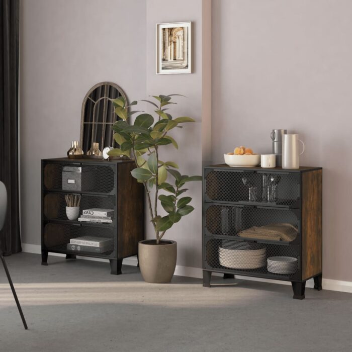 Armoires de rangement 2 pcs Marron 72x36x82 cm Métal et MDF – Image 1