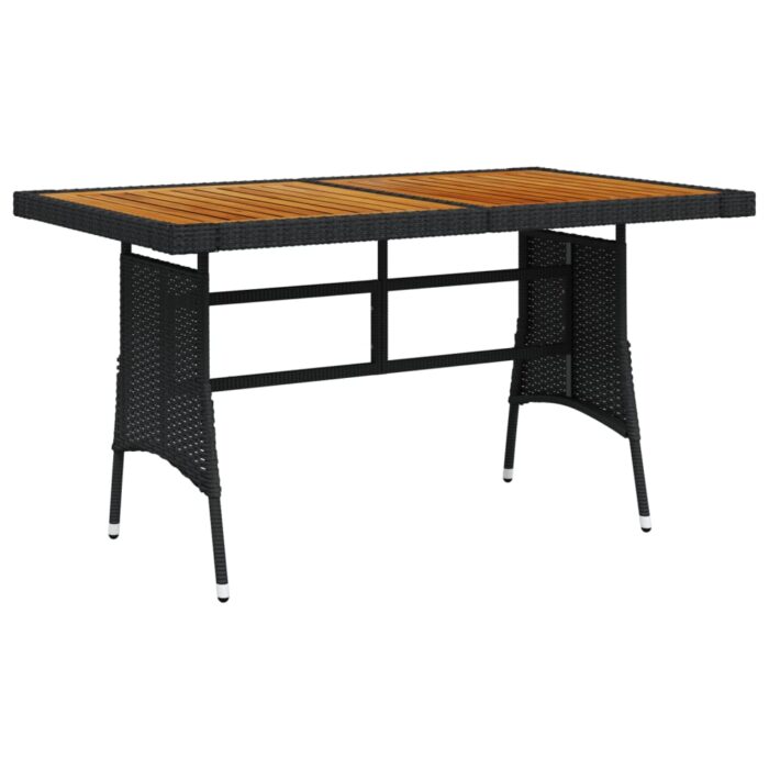 Table de jardin Noir 130x70x72 cm Résine tressée et acacia – Image 1