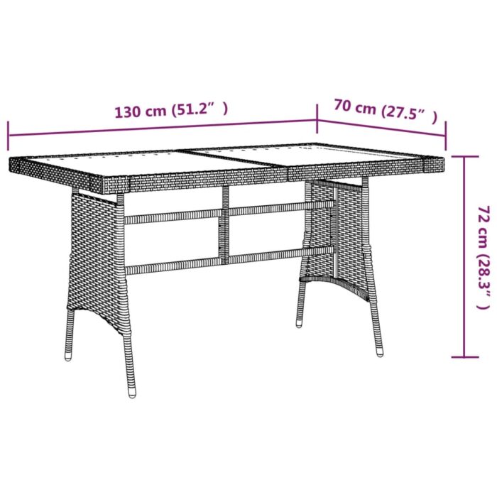 Table de jardin Noir 130x70x72 cm Résine tressée et acacia – Image 3