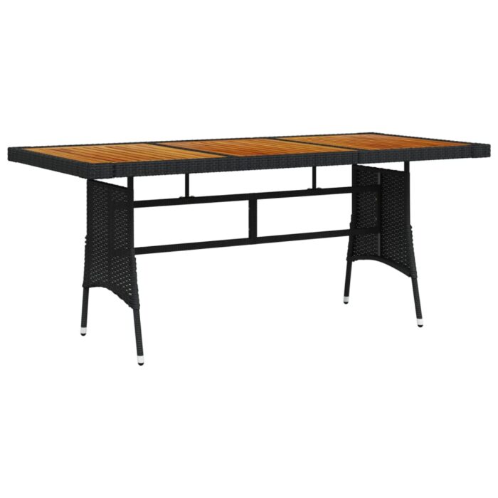 Table de jardin Noir 160x70x72 cm Résine tressée et acacia – Image 1