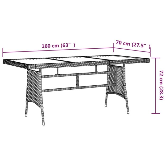 Table de jardin Gris 160x70x72 cm Résine tressée et acacia – Image 4