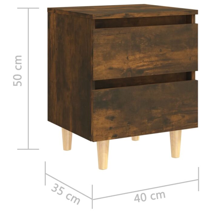 Tables de chevet et pieds en bois 2 pcs Chêne fumé 40x35x50 cm – Image 7