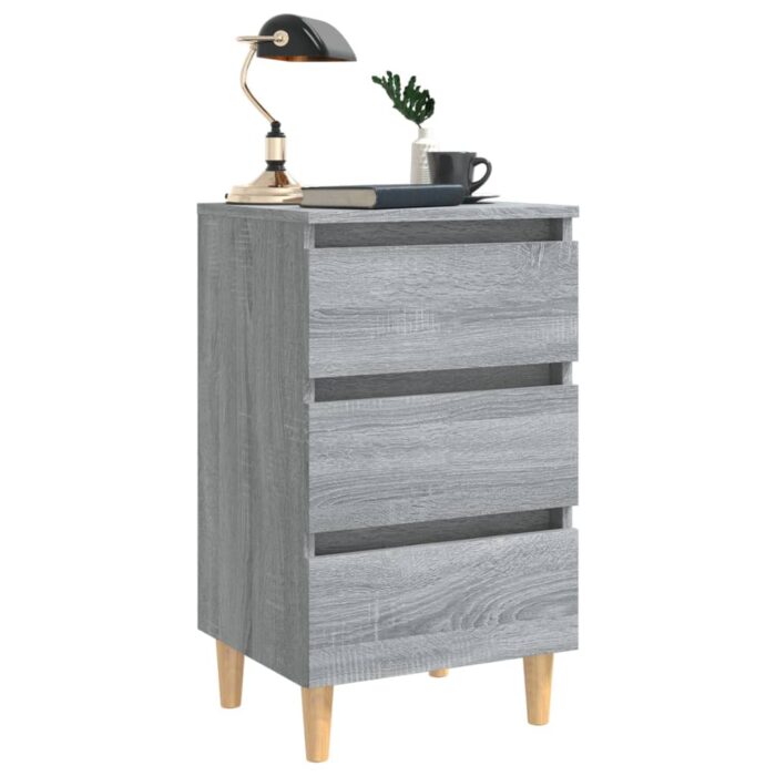 Table de chevet avec pieds en bois Sonoma gris 40x35x69 cm – Image 2