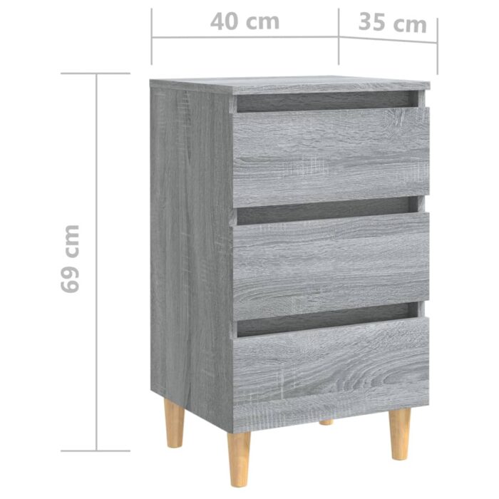 Table de chevet avec pieds en bois Sonoma gris 40x35x69 cm – Image 6