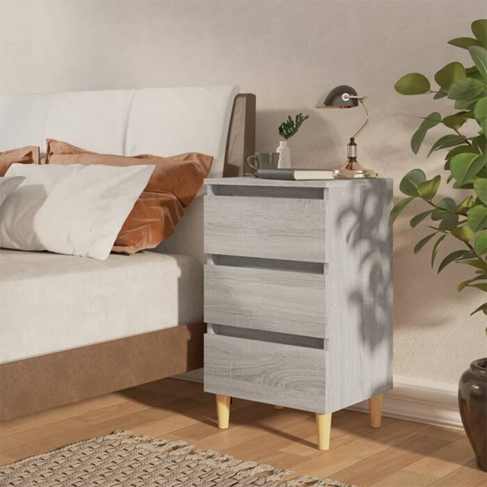 Table de chevet avec pieds en bois Sonoma gris 40x35x69 cm – Image 1