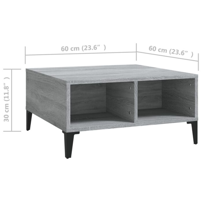 Table basse sonoma gris 60x60x30 cm bois d'ingénierie – Image 4