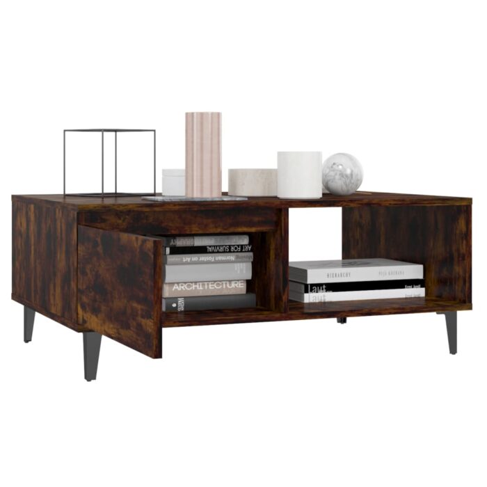 Table basse chêne fumé 90x60x35 cm bois d'ingénierie – Image 2