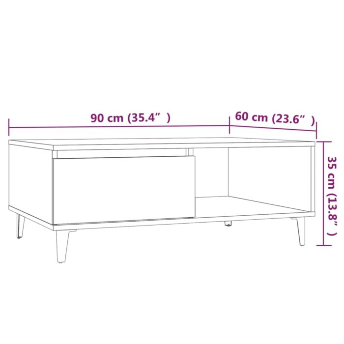 Table basse sonoma gris 90x60x35 cm bois d'ingénierie – Image 6