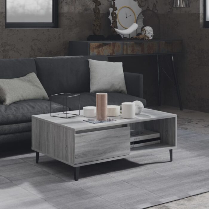 Table basse sonoma gris 90x60x35 cm bois d'ingénierie – Image 1