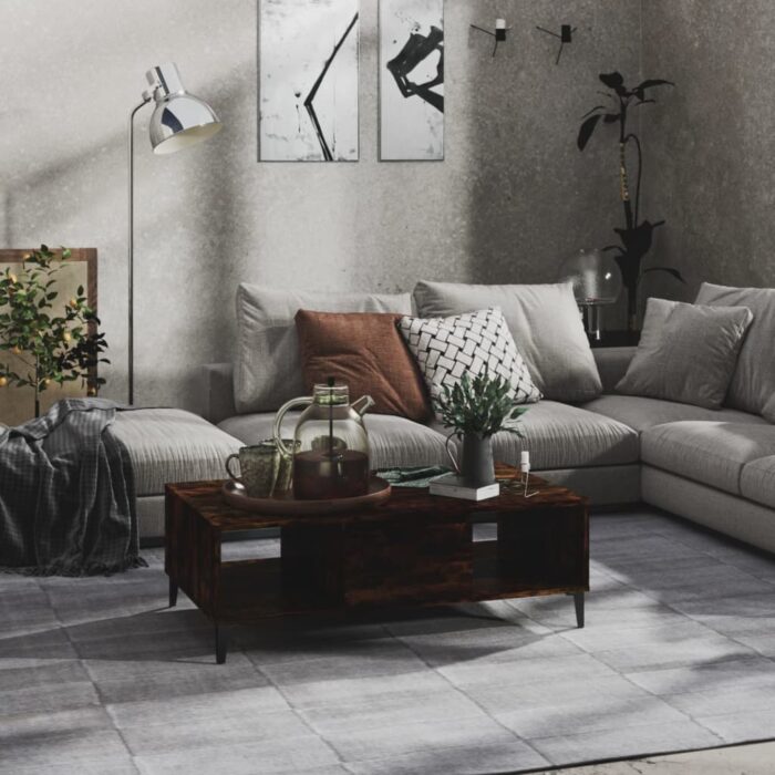 Table basse chêne fumé 103,5x60x35 cm bois d'ingénierie – Image 1