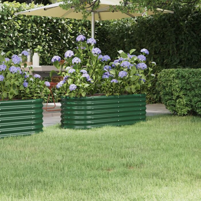 Lit surélevé de jardin Acier enduit de poudre 114x40x36 cm Vert – Image 1