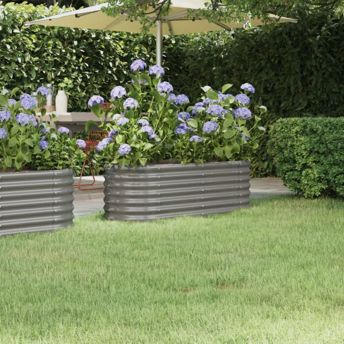 Lit surélevé de jardin Acier enduit de poudre 114x40x36 cm gris – Image 1