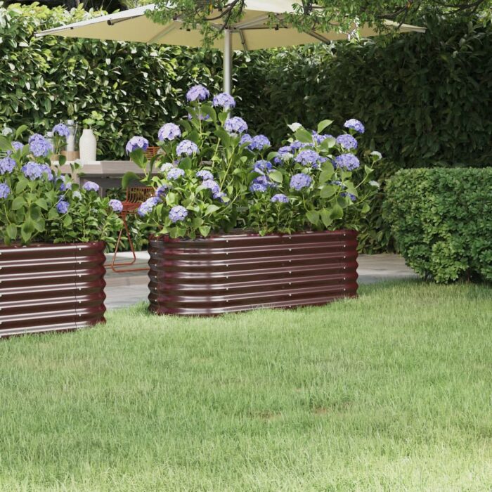 Lit surélevé de jardin Acier enduit de poudre marron – Image 1
