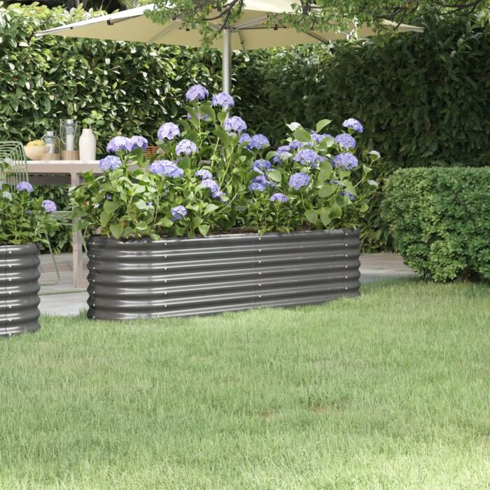 Lit surélevé de jardin Acier enduit de poudre 152x40x36 cm gris – Image 1