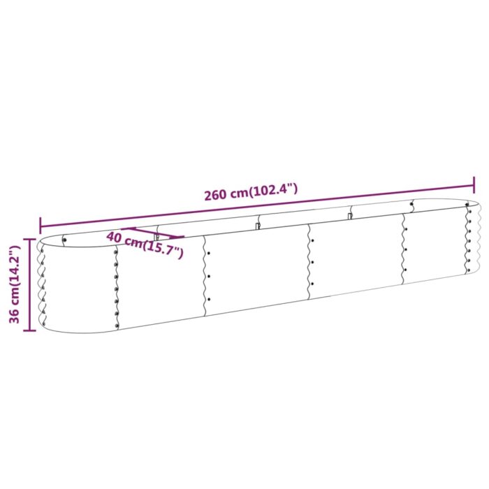 Lit surélevé de jardin Acier enduit de poudre 260x40x36 cm gris – Image 4
