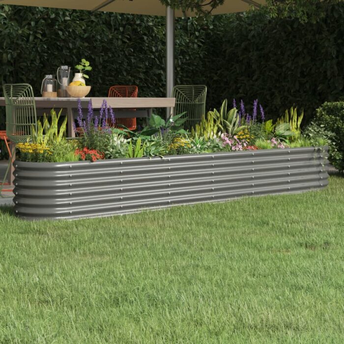 Lit surélevé de jardin Acier enduit de poudre 260x40x36 cm gris – Image 1