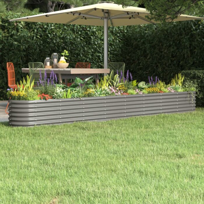 Lit surélevé de jardin Acier enduit de poudre 332x40x36 cm gris – Image 1
