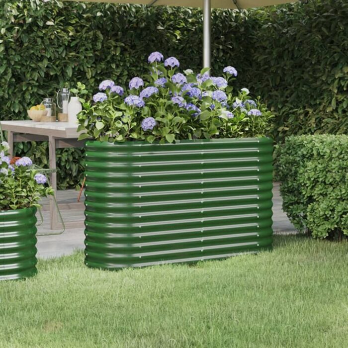 Lit surélevé de jardin Acier enduit de poudre 114x40x68 cm Vert – Image 1