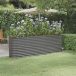 Lit surélevé de jardin Acier enduit de poudre 224x40x68 cm gris