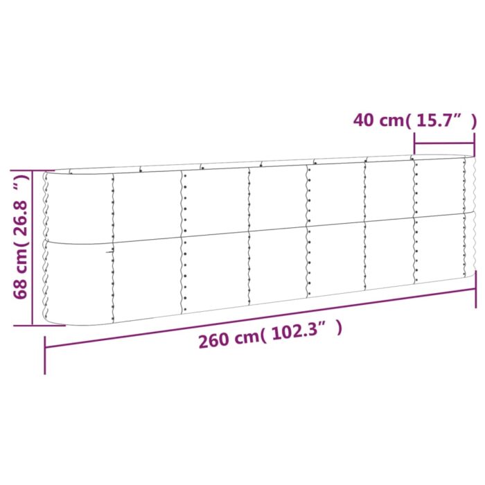 Lit surélevé de jardin Acier enduit de poudre 260x40x68 cm Vert – Image 4