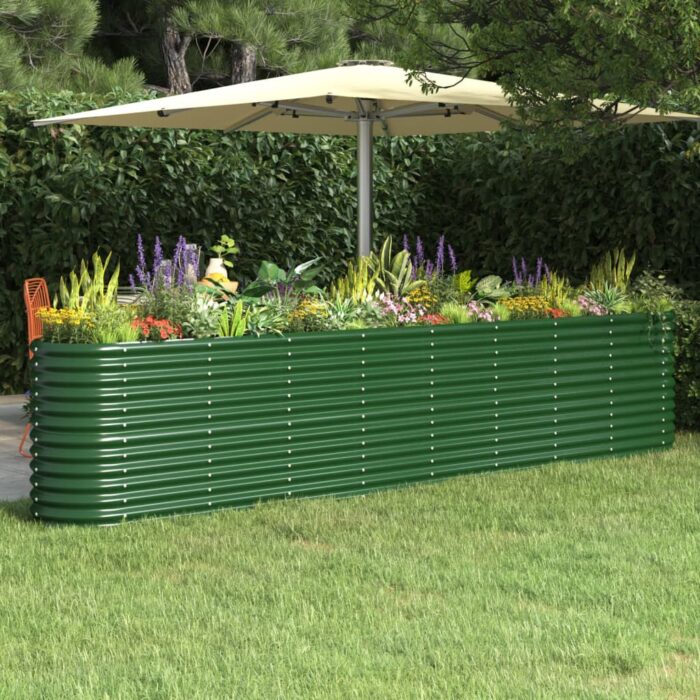 Lit surélevé de jardin Acier enduit de poudre 332x40x68 cm Vert – Image 1