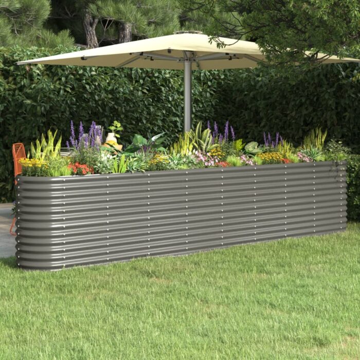 Lit surélevé de jardin Acier enduit de poudre 332x40x68 cm gris – Image 1