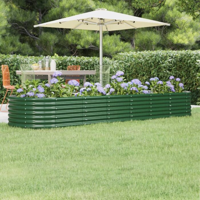 Lit surélevé de jardin Acier enduit de poudre 296x80x36 cm Vert – Image 1