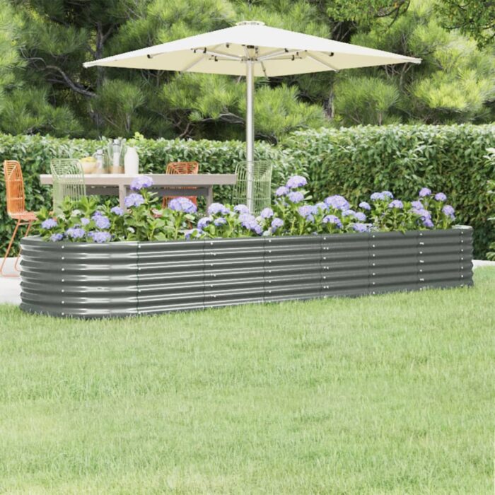 Lit surélevé de jardin Acier enduit de poudre 296x80x36 cm gris – Image 1