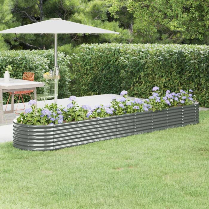 Lit surélevé de jardin Acier enduit de poudre 368x80x36 cm gris – Image 1