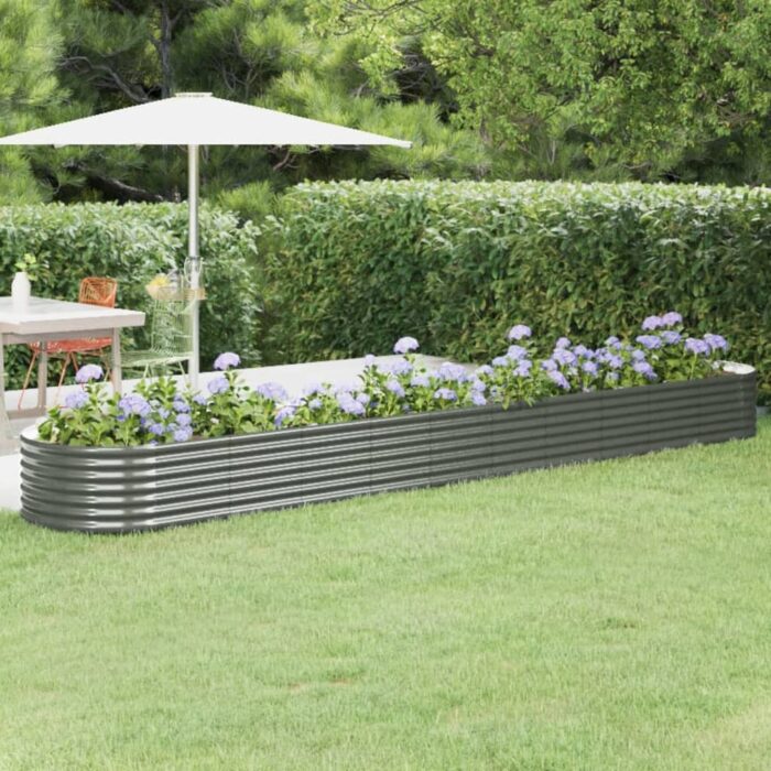 Lit surélevé de jardin Acier enduit de poudre 440x80x36 cm gris – Image 1