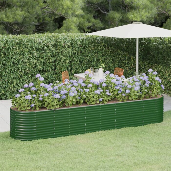 Lit surélevé de jardin Acier enduit de poudre 368x80x68 cm Vert – Image 1
