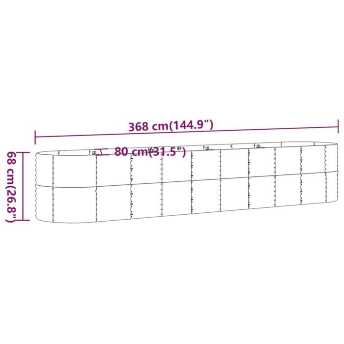 Lit surélevé de jardin Acier enduit de poudre 368x80x68 cm gris – Image 4
