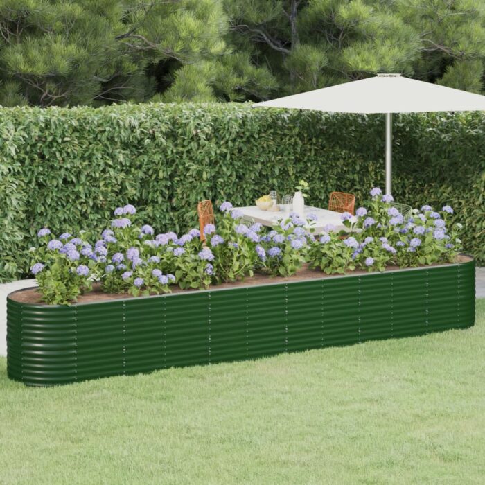 Lit surélevé de jardin Acier enduit de poudre 440x80x68 cm Vert – Image 1