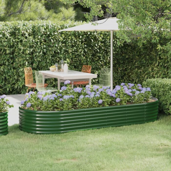 Lit surélevé de jardin Acier enduit de poudre 249x100x36cm Vert – Image 1